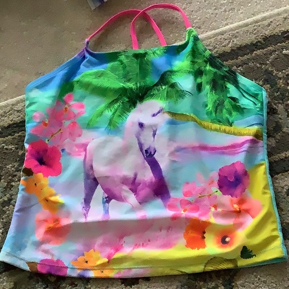 Unicorn tankini top size 14 girls beautiful color stretchy in good condi… - Picture 1 of 3